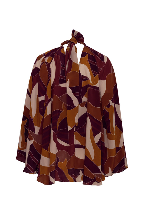 Boho Crepe Chine Blouse / Purple Horses